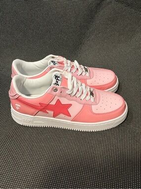 Bape Pink and Red Bapesta Low Sneakers